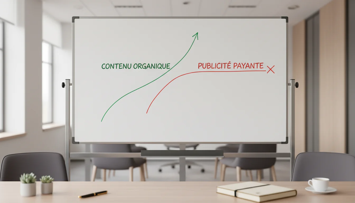 Comparaison stratégique entre contenu organique et publicité payante sur 12 mois