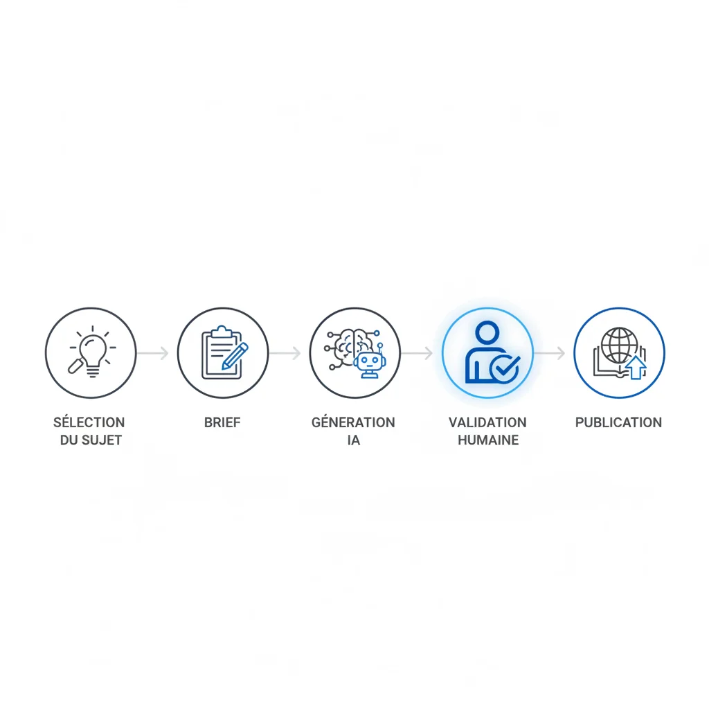 Pipeline de contenu en 5 étapes avec validation humaine mise en avant