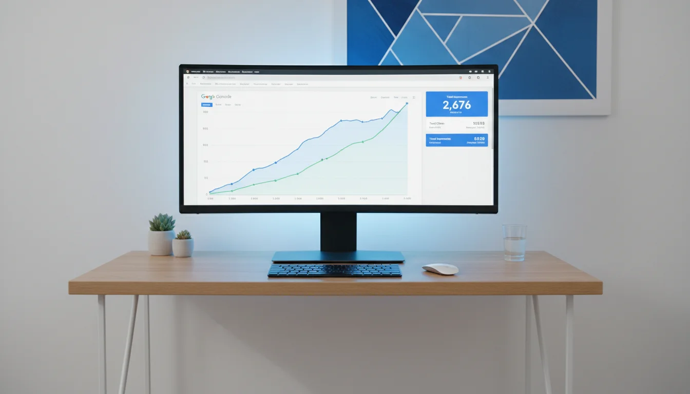 Tableau de bord Google Search Console montrant une progression du trafic organique pour un site e-commerce